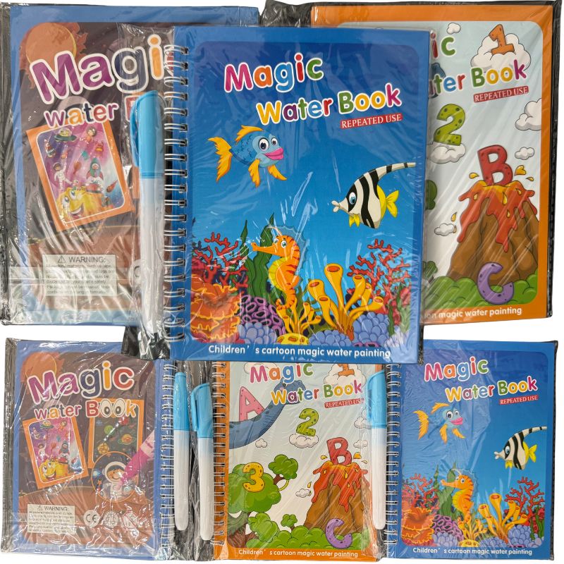 Magic Colouring Book with Water Pen | Reusable & Mess-Free Fun for Kids | Dinosaur & Cartoon Designs