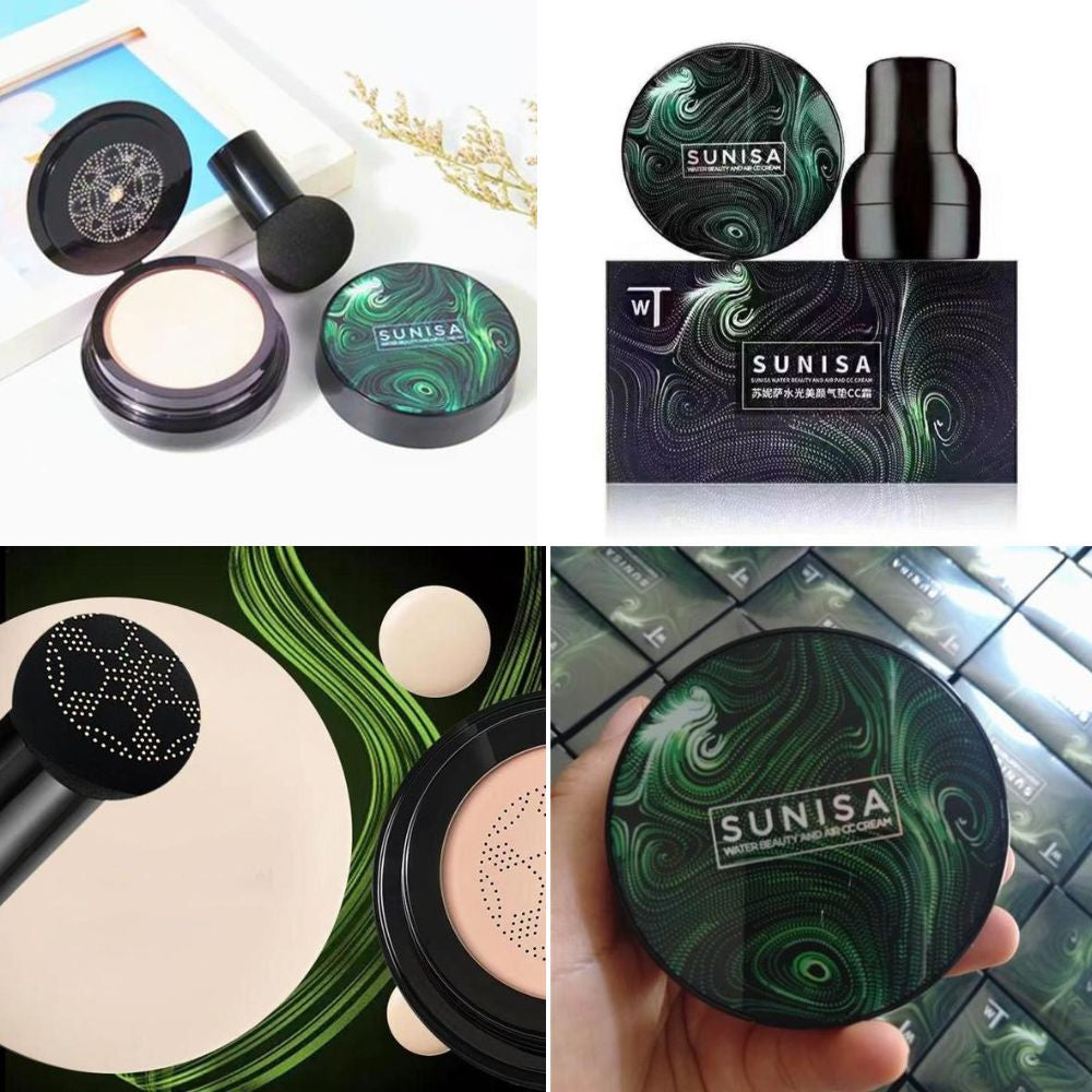 SUNISA 3-in-1 Air Cushion CC & BB Cream | Waterproof Moisturizing Foundation with Sponge