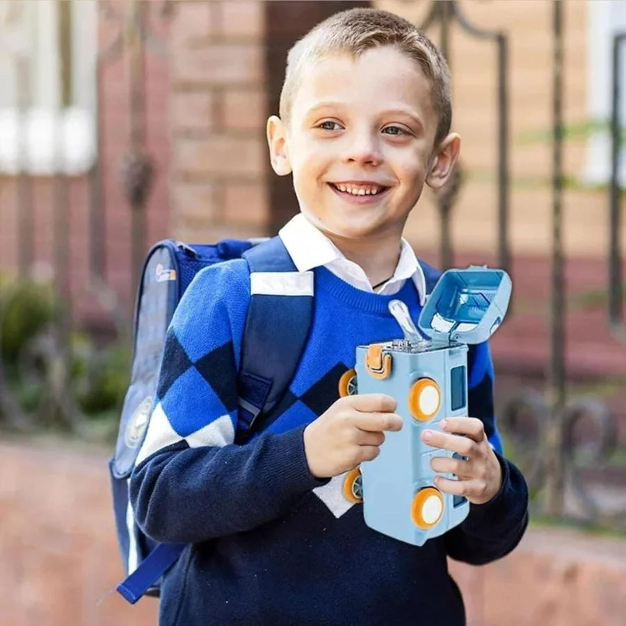 Bus Shape School Water Bottle | 500ml | With Strap | Cute & Leak-Proof | Random Color