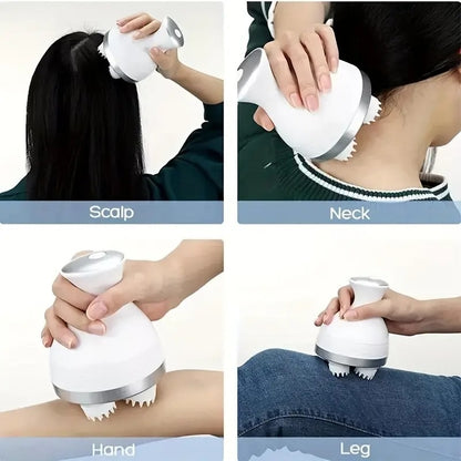 Electric Scalp Massager with 4 Clusters | Rechargeable & Full-Body Relaxation