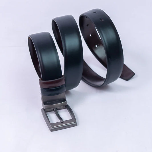 Black & Chocolate Brown Imported Reversible Belt | Double-Sided Matt Finish Strap with Elegant Metal Buckle