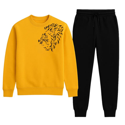 LION Printed  Tracksuit Sweatshirt & Trouser  | Warm & Comfortable Winter Wear Multicolor