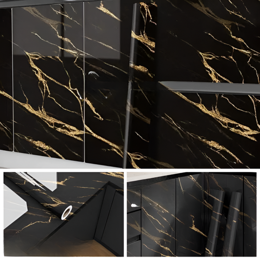 Black & Gold | Marble Sheet Sticker 60x200cm Multi Color | Waterproof Self-Adhesive PVC Wallpaper for Furniture Walls