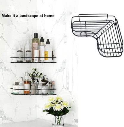 Wall Corner Rack with 2 Self-Adhesive Screws | Stainless Steel Bathroom & Kitchen Storage Shelf
