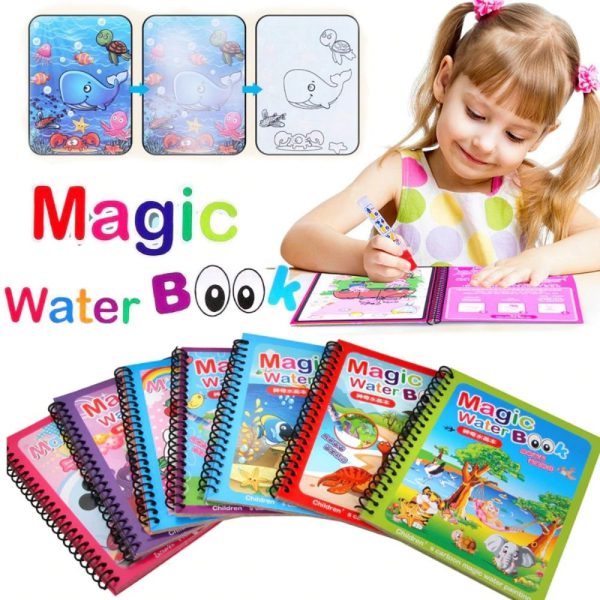 Magic Colouring Book with Water Pen | Reusable & Mess-Free Fun for Kids | Dinosaur & Cartoon Designs